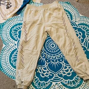 ADISH unisex ivory beige winter white hand embroidered sweatpants XL joggers